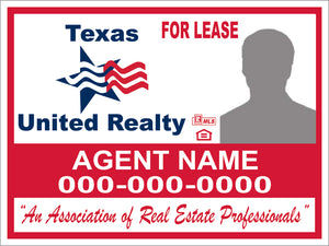 18" x 24" Texas United Realty Custom For Lease Sign