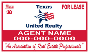 18" x 30" Texas United Realty Custom For Lease Sign