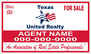18" x 30" Texas United Realty Custom For Sale Sign
